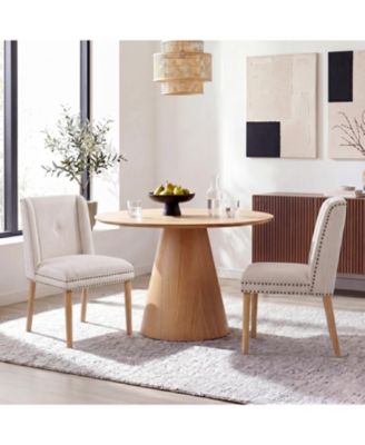 Rivet Upholstered Dining Chairs Set of 2 with Rubber Wood Legs