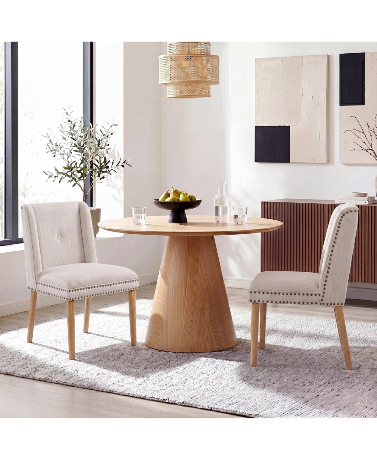 Flynama Rivet Upholstered Dining Chairs Set of 2 with Rubber Wood Legs