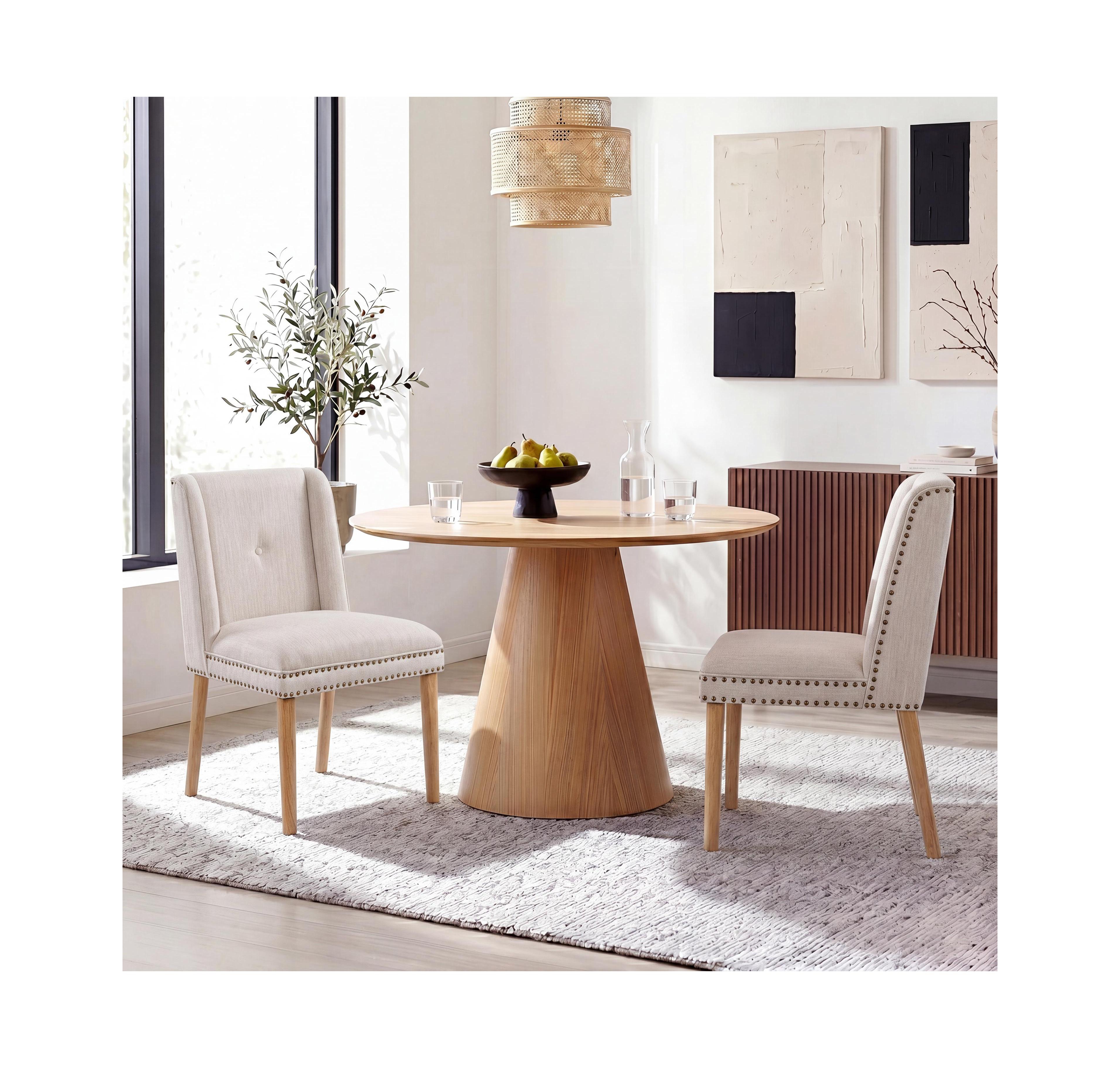 Flynama Rivet Upholstered Dining Chairs Set of 2 with Rubber Wood Legs