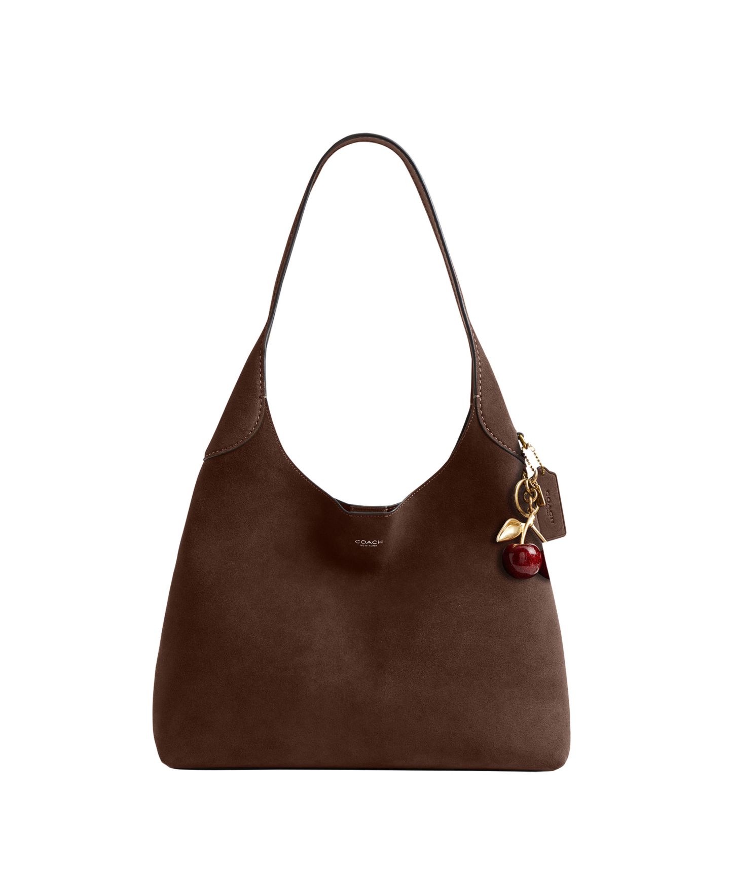 Женская сумка COACH Brooklyn Large Suede Shoulder 34, цвет: Латунный / Шоколадный — фото 6