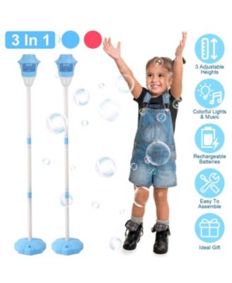 3-in-1 Rechargeable Standing Bubble Machine with Music and Lights, Adjustable Height, 2-Pack, Ages 3+