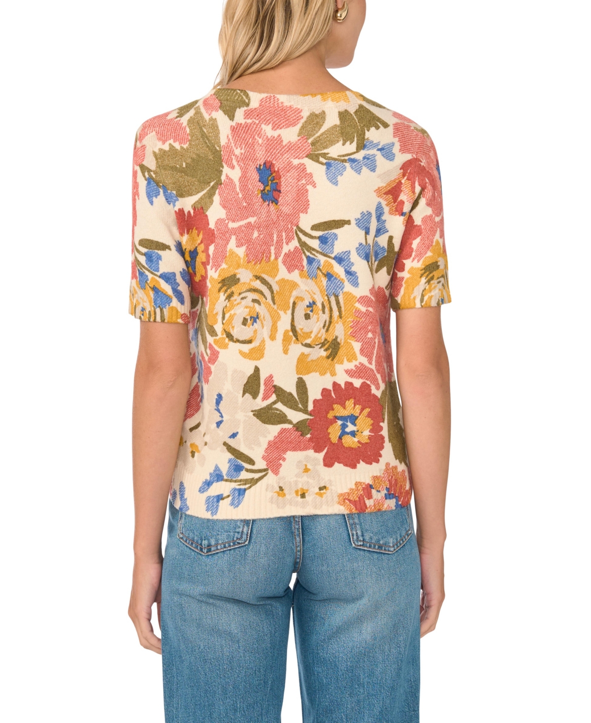 Vince Camuto Women's Floral-Print Short-Sleeve Crewneck Pullover, Created for Macy's