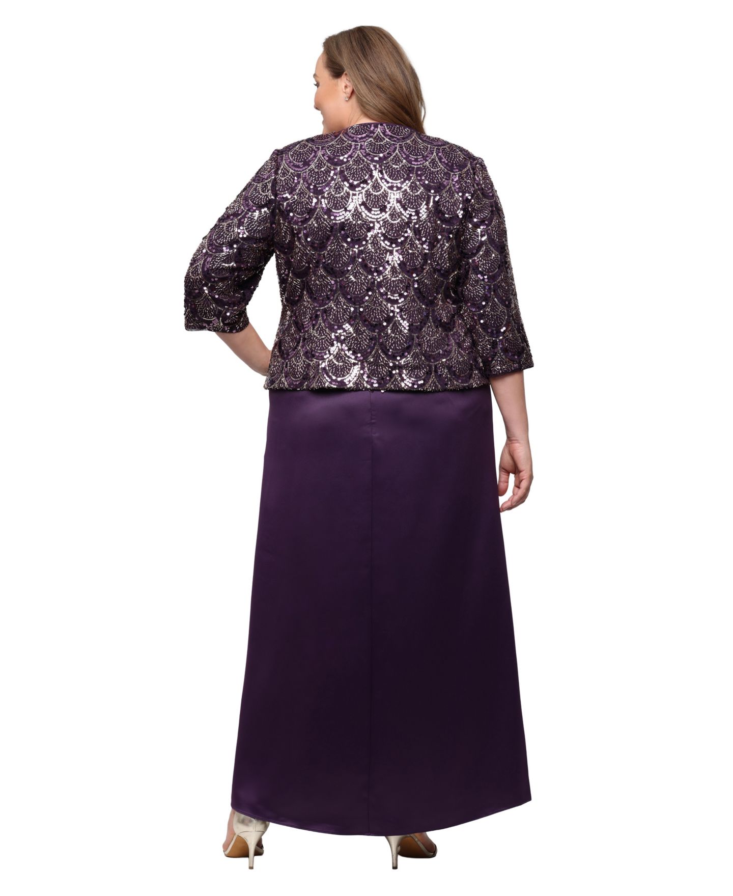 Женское платье Alex Evenings Long Sequin Jacket, цвет: Глубокий сливовый — фото 5