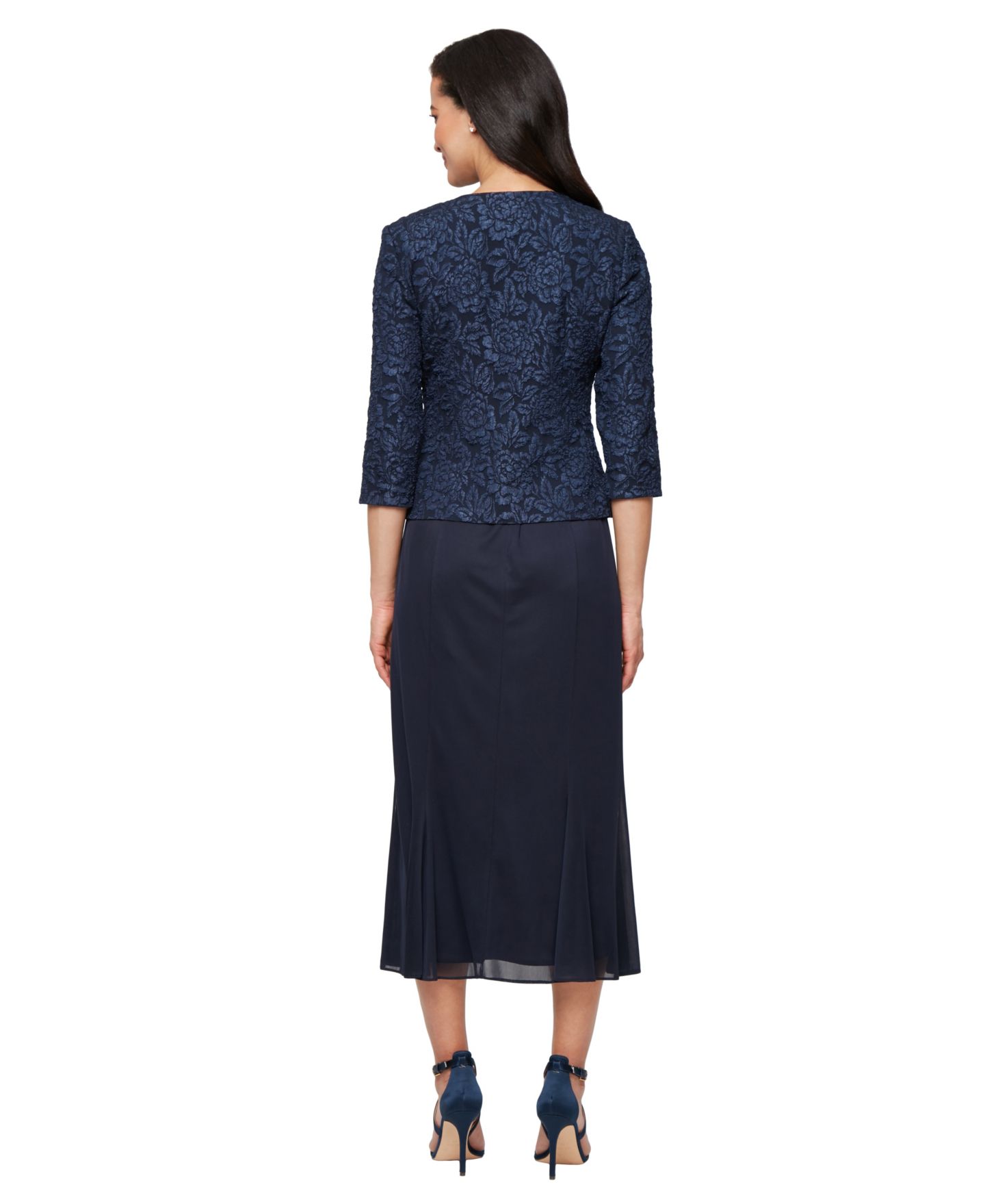 Женское платье Alex Evenings Petite Textured Jacquard Tea-Length Midi Jacket, цвет: Тёмно-синий — фото 4