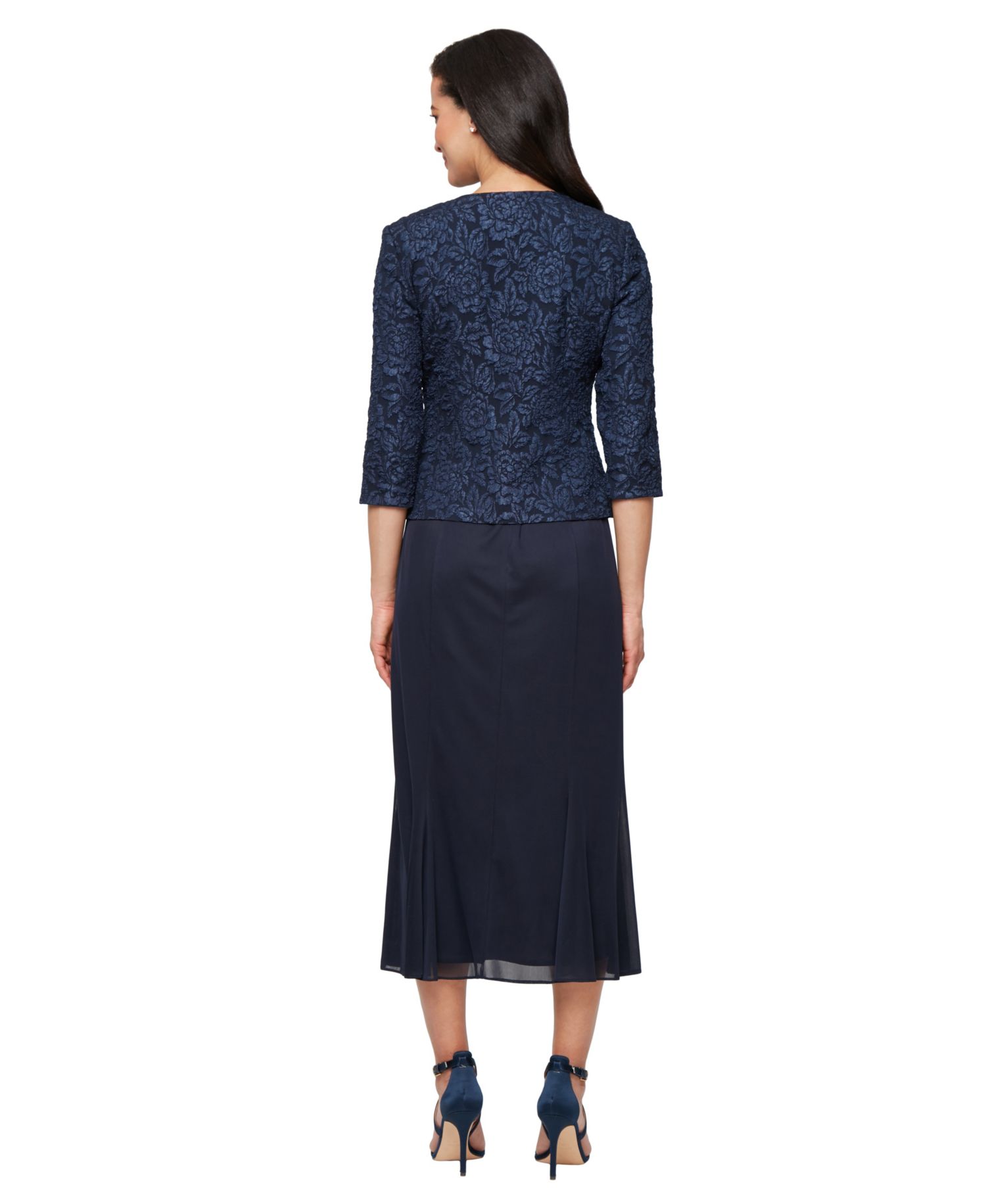 Petite Textured Jacquard Tea-Length Midi Jacket Dress