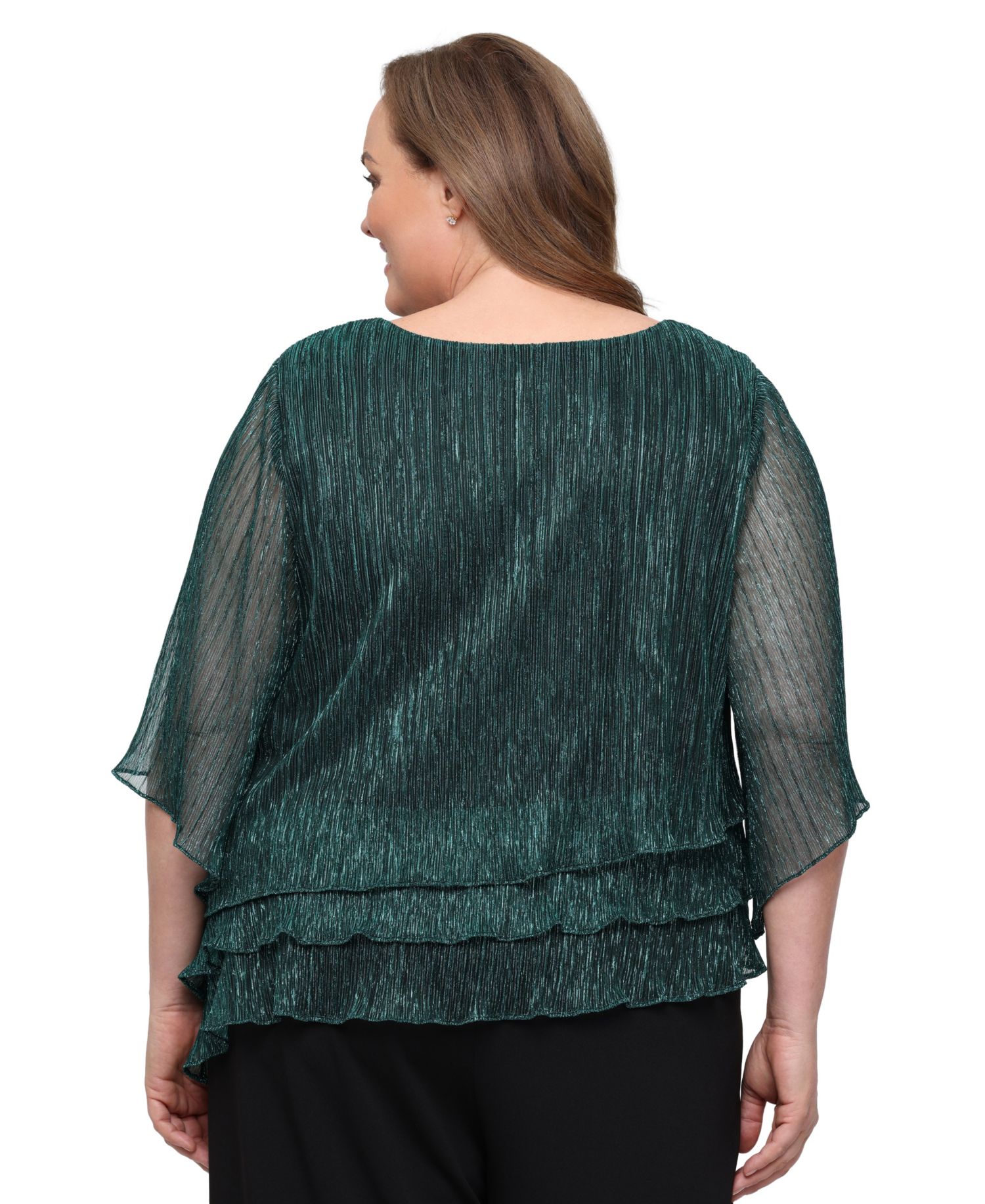 Plus Size Metallic-Knit 3/4-Sleeve Scoop Neck Blouse