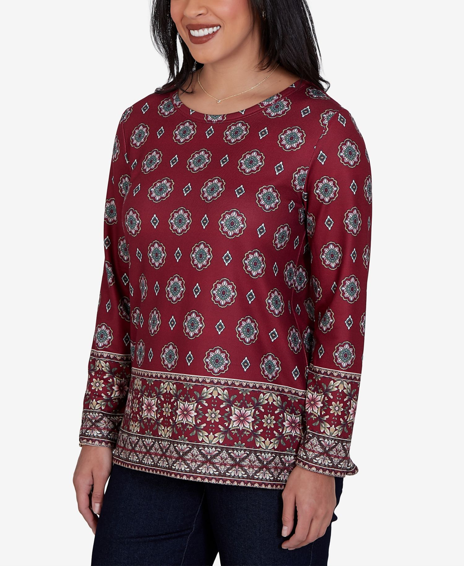 Petite Medallion Long-Sleeve Knit Top