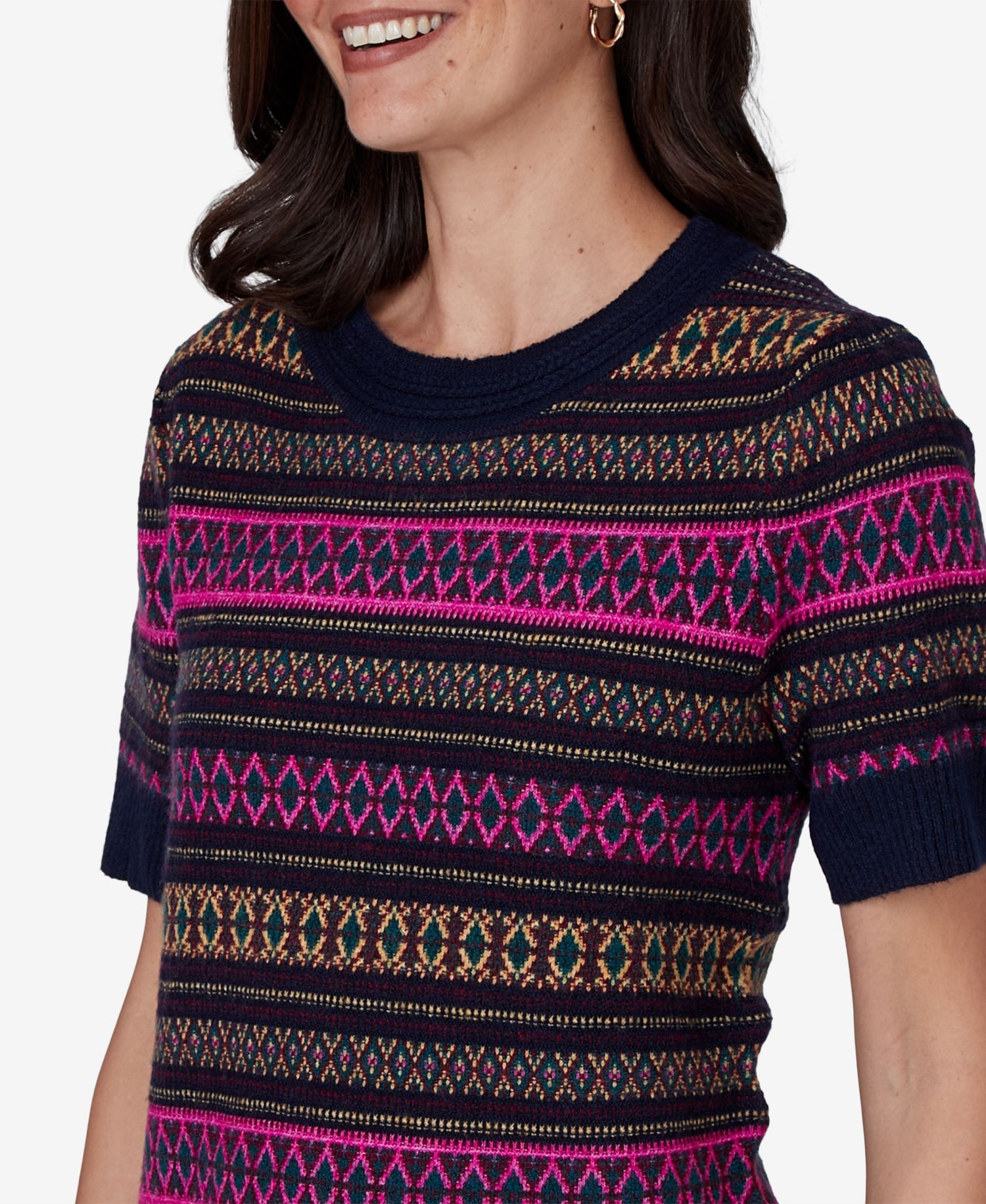 Petite Fair Isle Short-Sleeve Scoop Neck Sweater