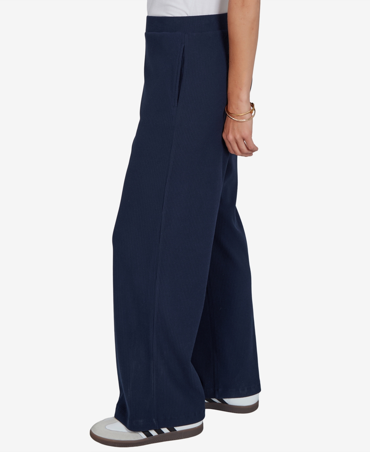 Ruby Rd. Petite Wide-leg Pull-on Ribbed Pants In Blue