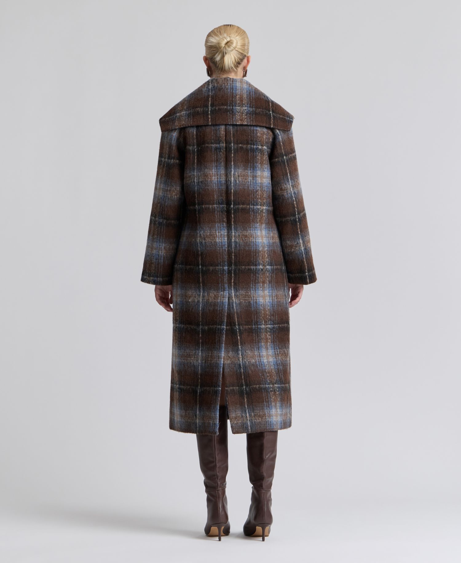 Women's Plaid Notch-Collar Maxi Coat