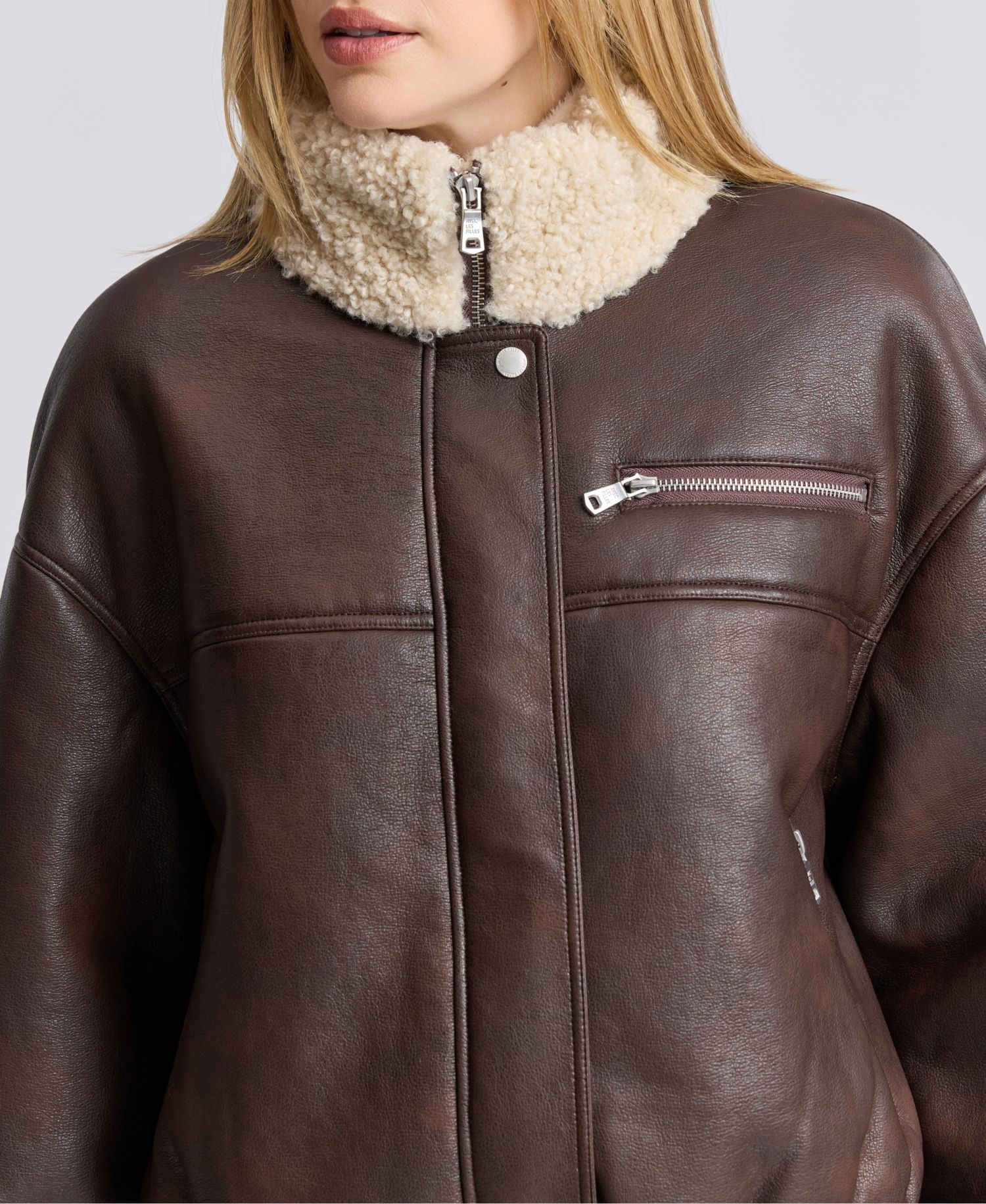 Women's Faux Shearling Oversized-Fit Bomber Jacket