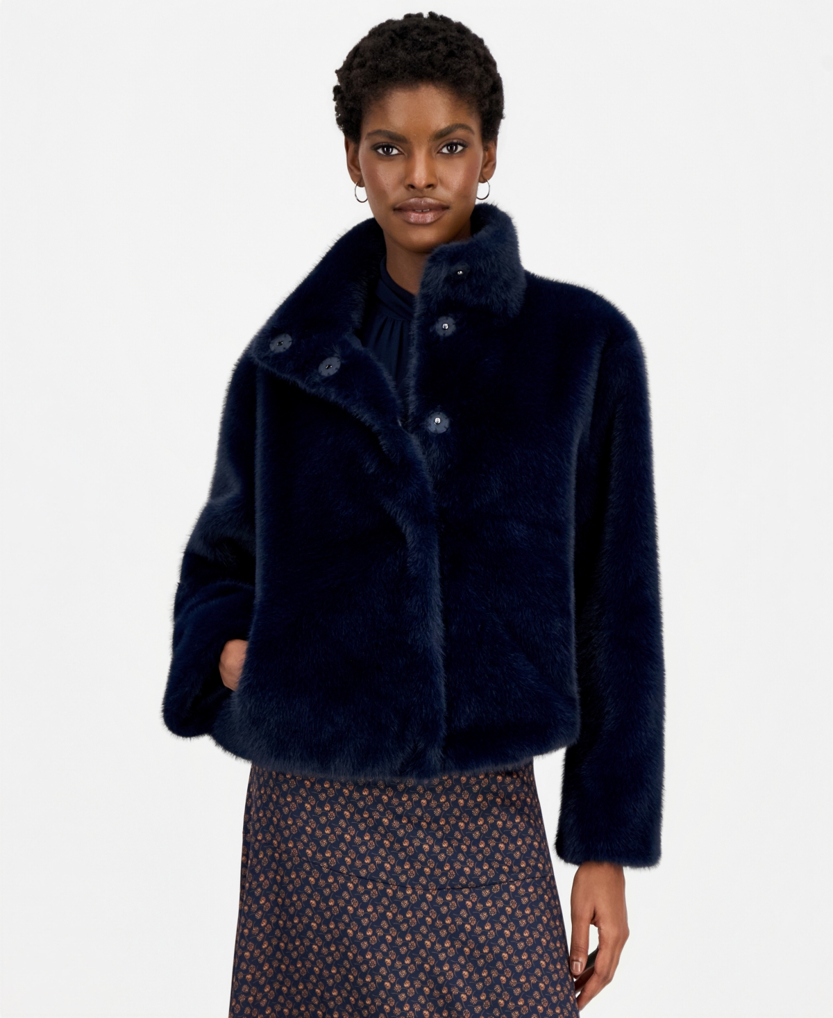 Kobi Halperin Women's Victoria Teddy Animal-Print Faux-Fur Coat, Macy's Exclusive - Navy