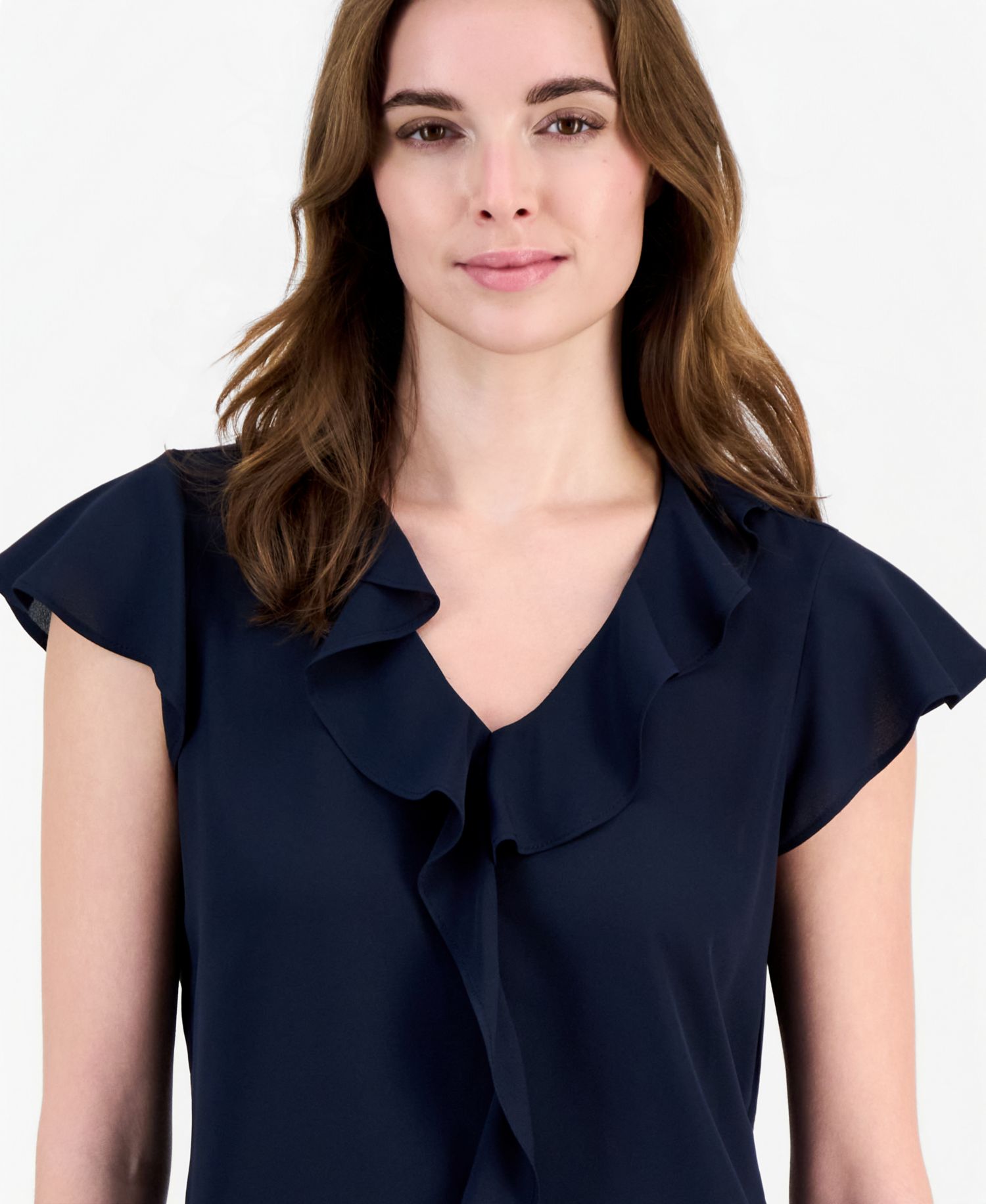 Women's Ruffle-Front V-Neck Short-Sleeve Blouse