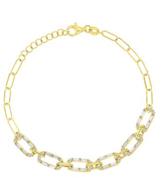14k Gold Over Sterling Silver Cubic Zirconia Mariner Link Paperclip Bracelet