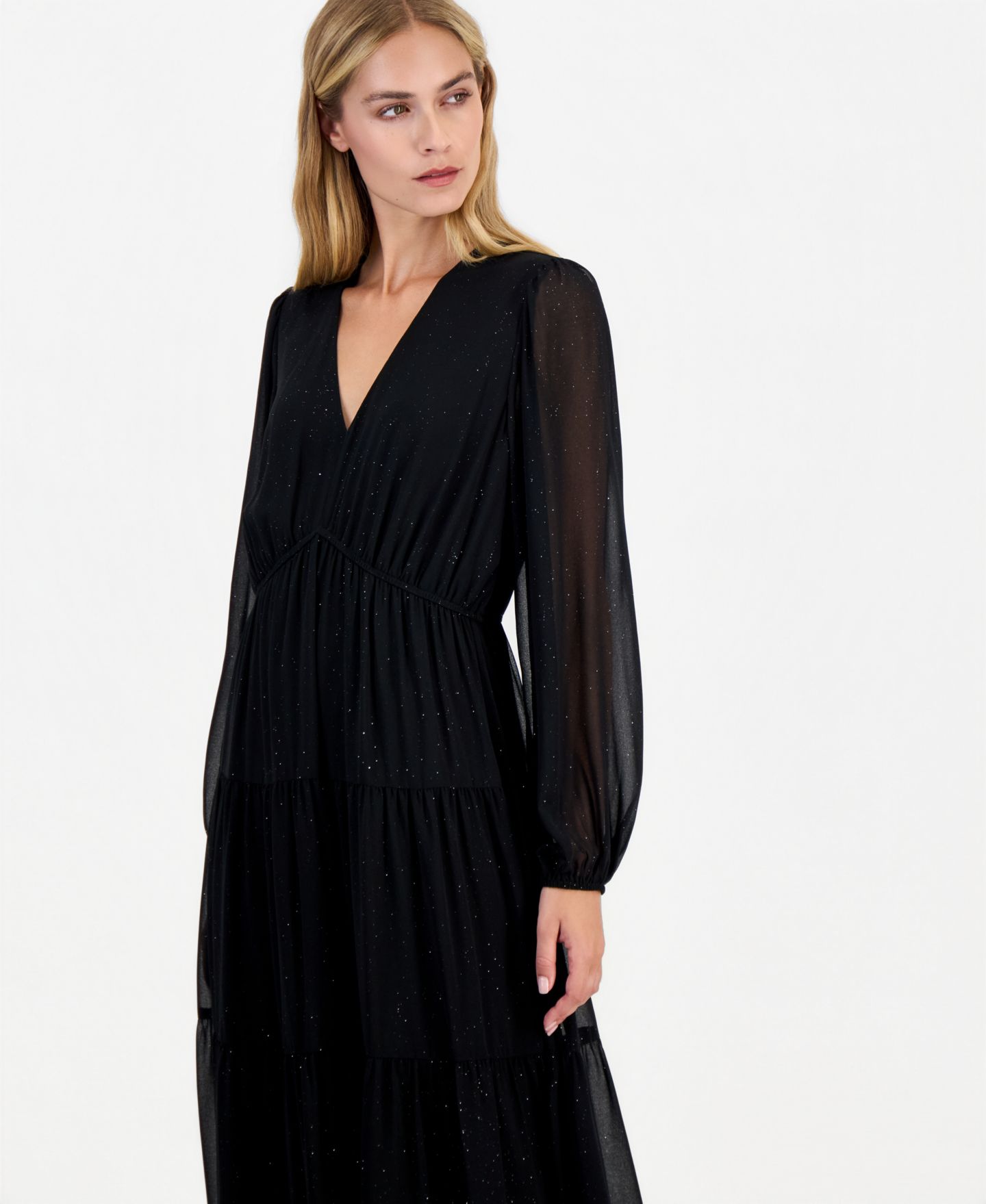 Женское платье Robbie Bee Empire-Waist A-Line Long-Sleeve, цвет: Чёрный / Серебряный — фото 5