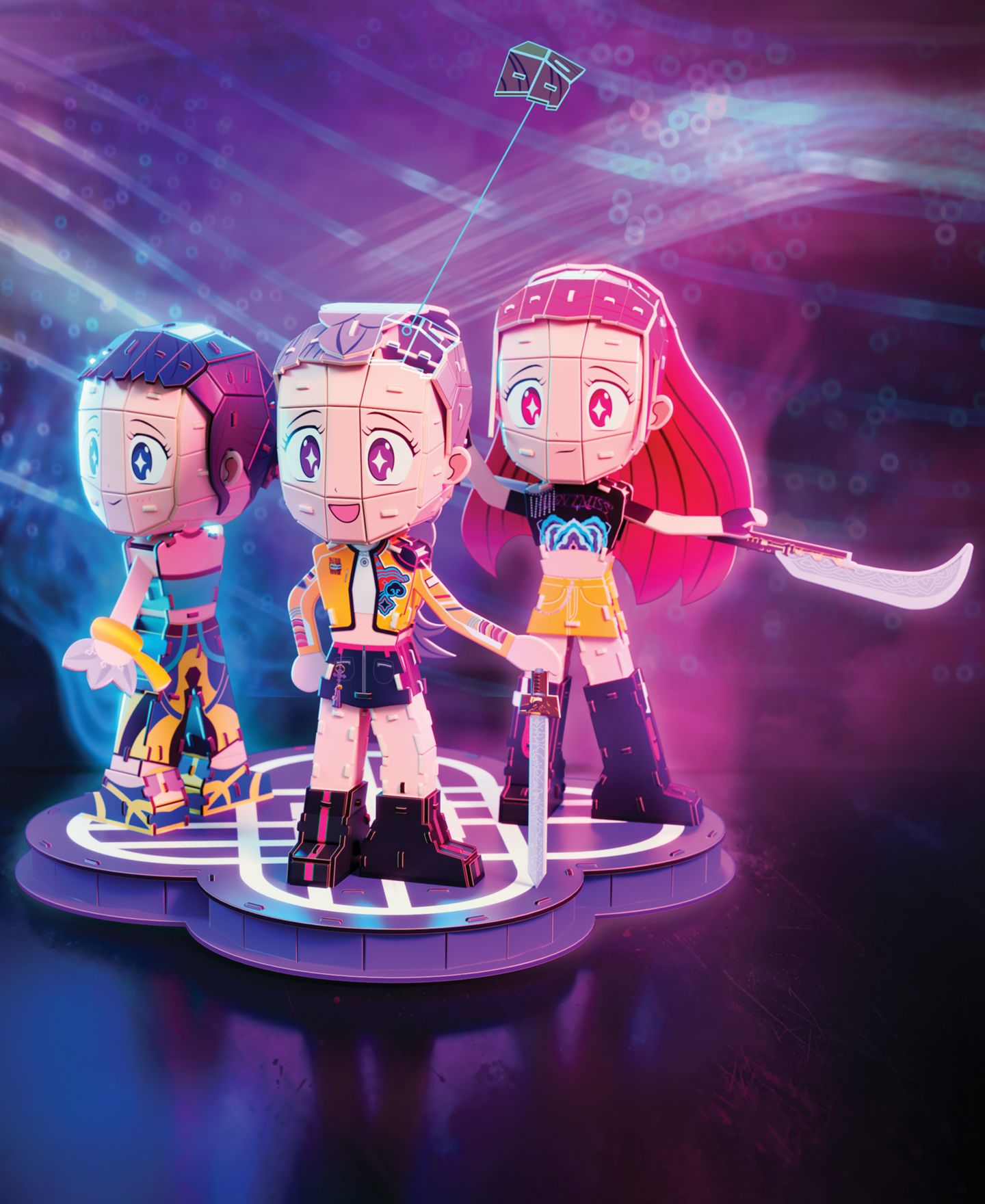 KPop Demon Hunters Детские игрушки Spin Master Toys & Games Spin Master 4D Build KPOP Huntrix Chibi Set, 212-Piece 3D Puzzle, Ages 12+ — фото 3