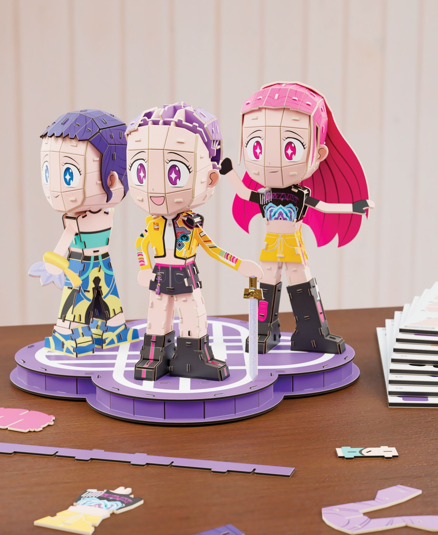 KPop Demon Hunters Детские игрушки Spin Master Toys & Games Spin Master 4D Build KPOP Huntrix Chibi Set, 212-Piece 3D Puzzle, Ages 12+ — фото 4