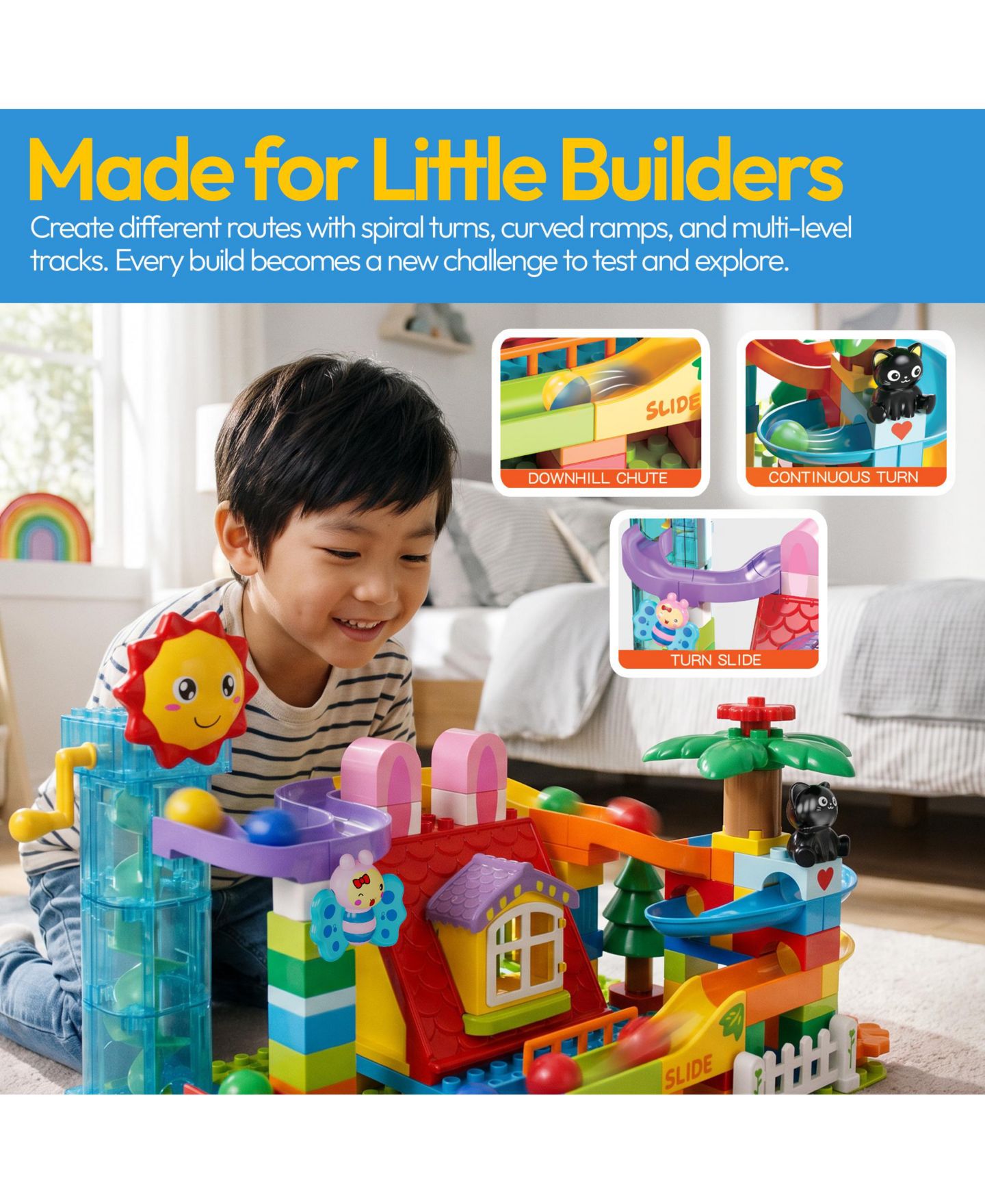 Детский конструктор Contixo MK1 Marble Track Building Set, 118-Piece Stem Toy with Elevator Lift, Rabbit House Scene and Multi-Lane Marble Run, Ages 3+, цвет: Разноцветный — фото 7