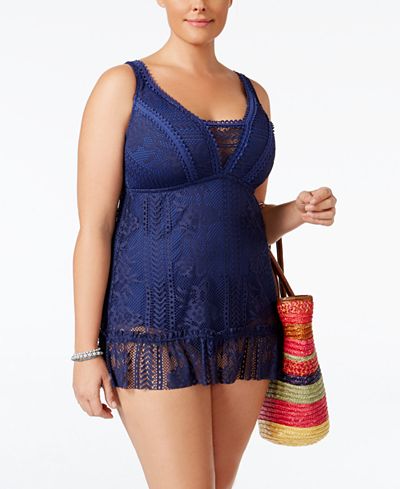 Becca ETC Plus Size Prairie Rose Lace One-Piece Swimdress