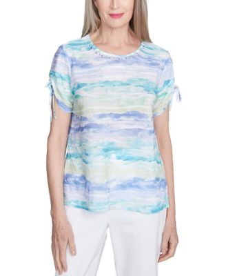 Petite Watercolor Tied Short-Sleeve Top