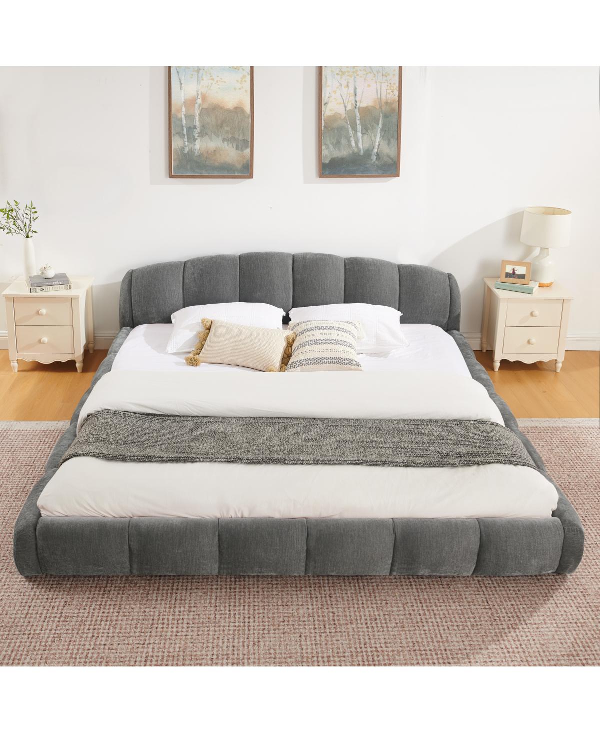 Streamdale Furniture King Size Elegant Chenille Upholstered Platform Bed Frame
