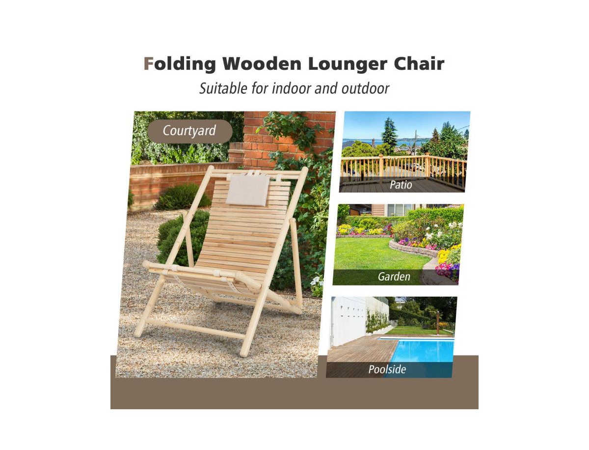 Boyel Living 1 Piece Solid Fir Wood Lounge Chair with 3-Level Adjustable Backrest and Soft Padded Headrest