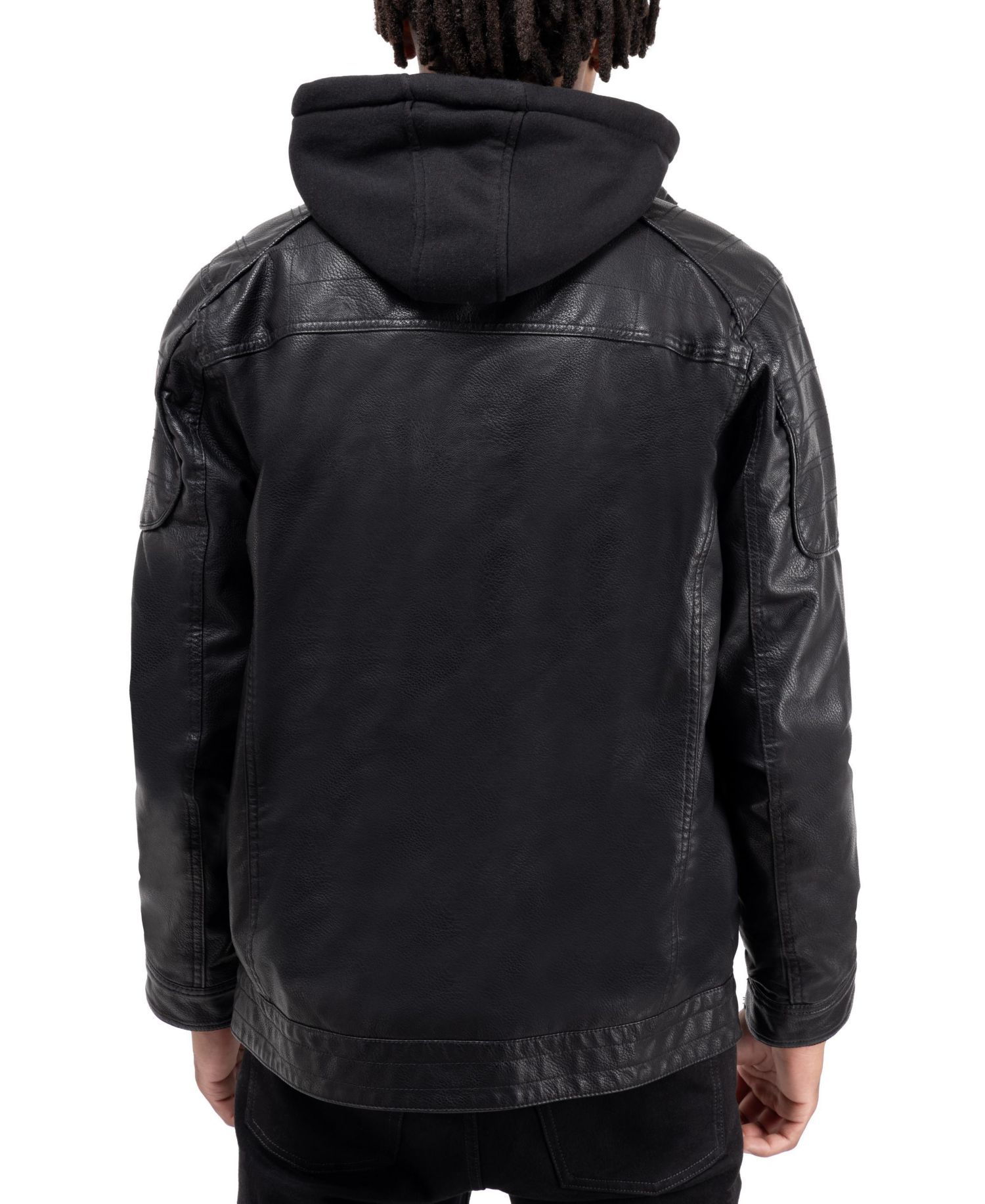 XRAY Men's Grainy PU Leather Hooded Jacket With Faux Shearling Lining