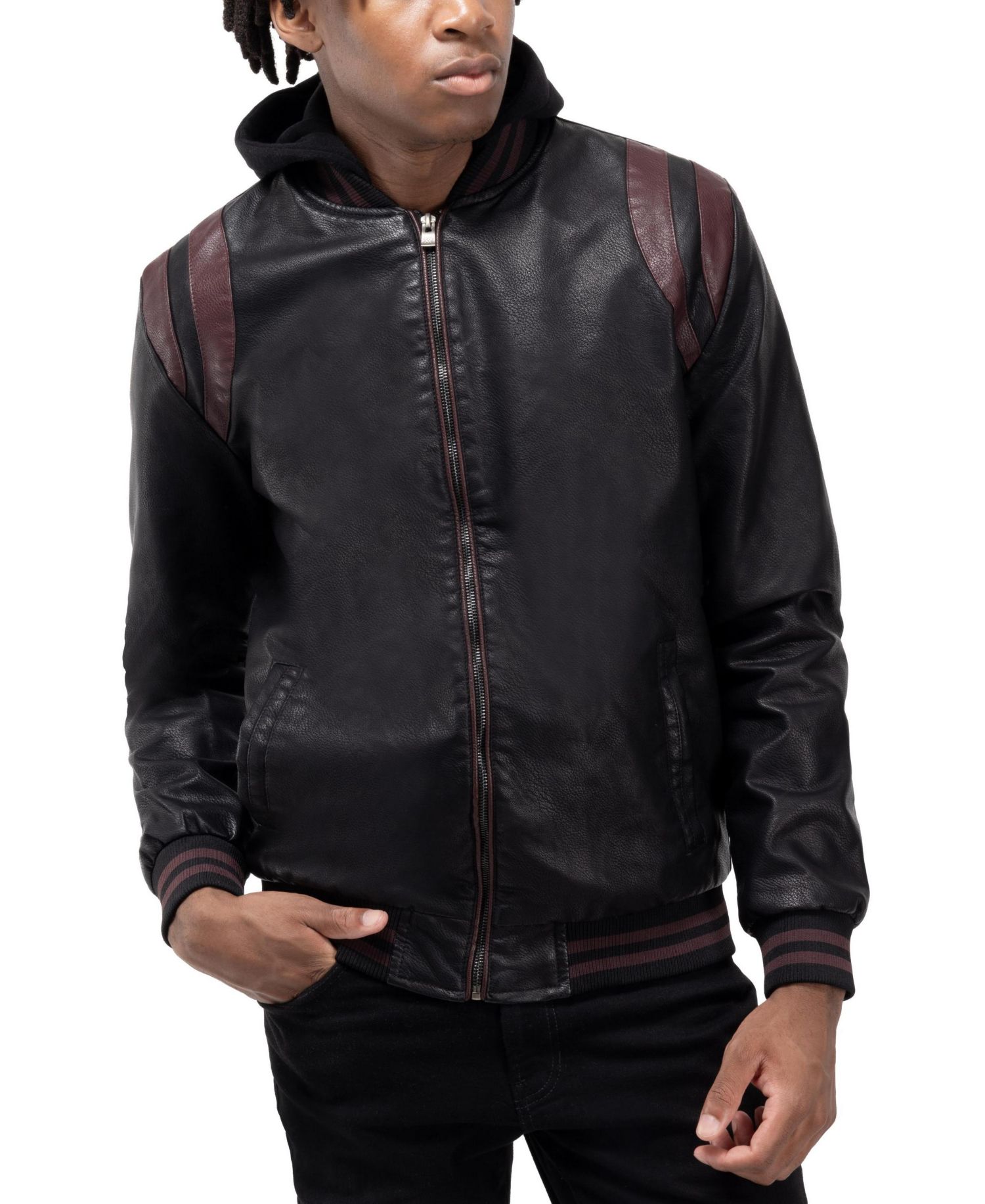 XRAY Men's Grainy PU Hooded Jacket With Faux Shearling Lining