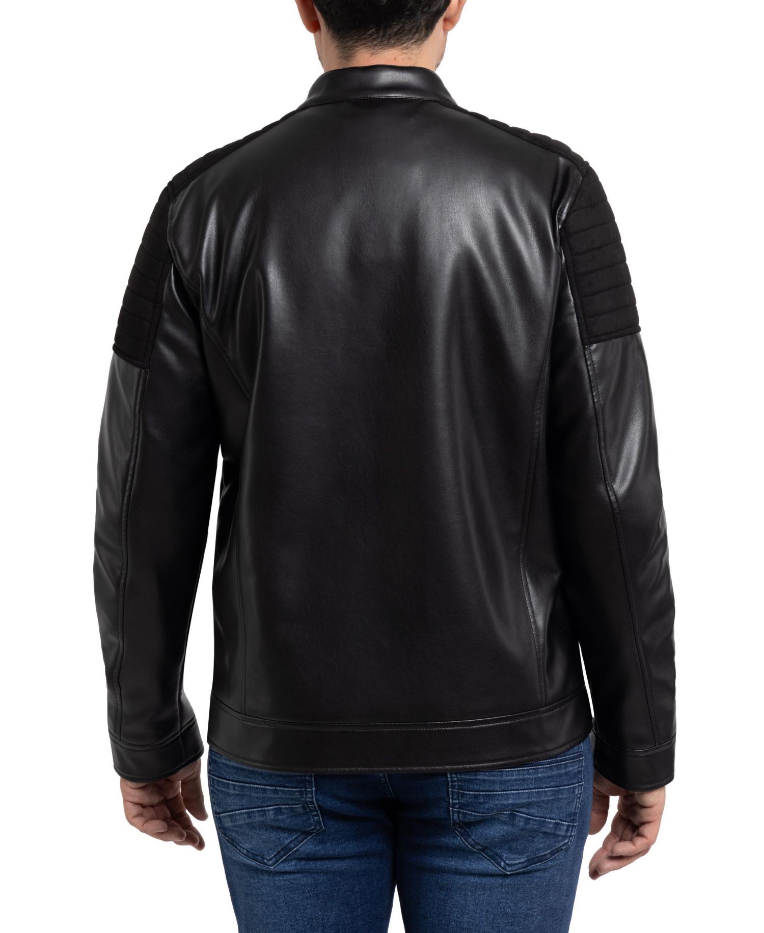 XRAY Men's Shiny PU Jacket With Faux Suede Detailing And Faux Shearling Lining