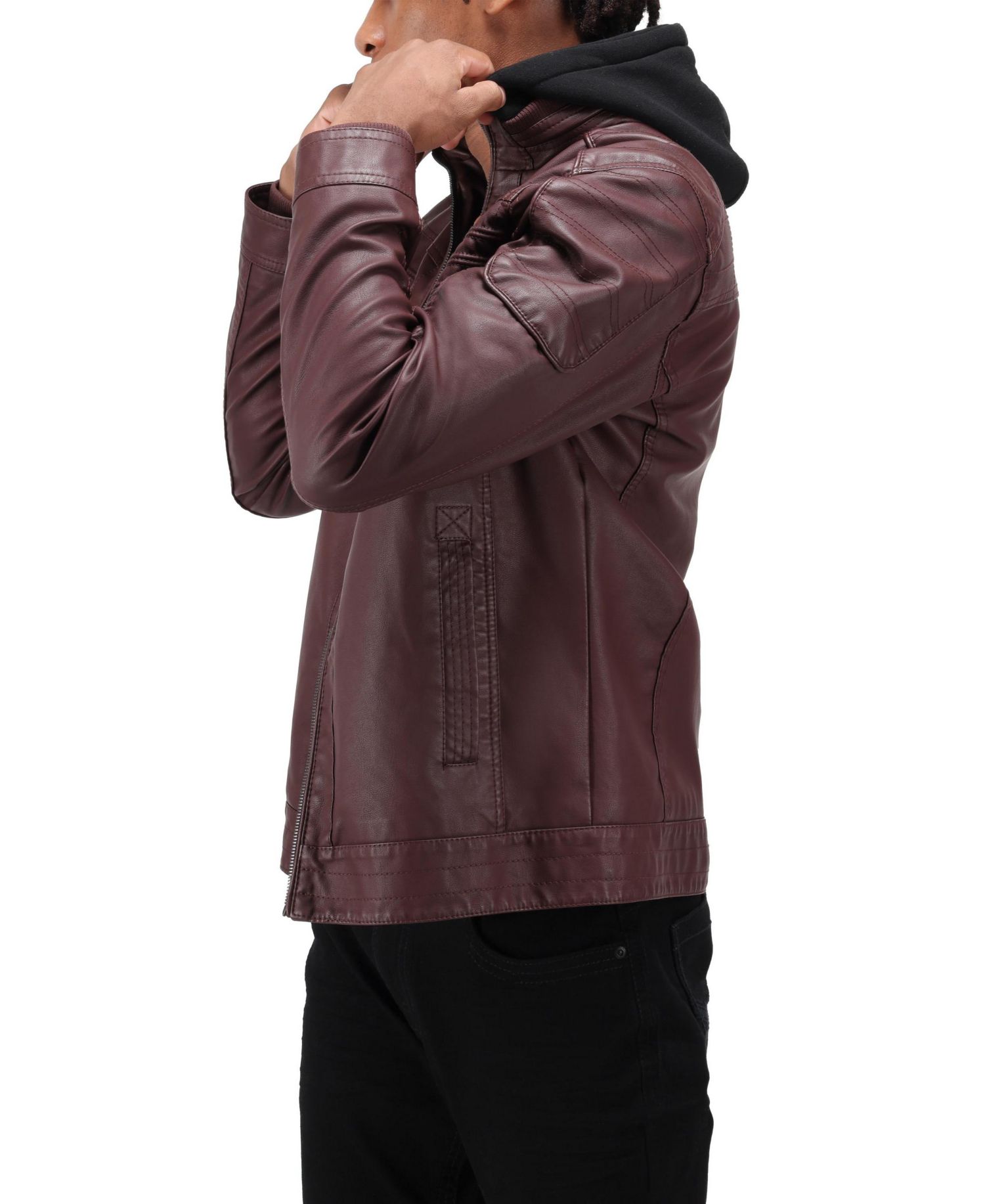 XRAY Men's Moto PU Jacket With Hood and Faux Shearling Lining