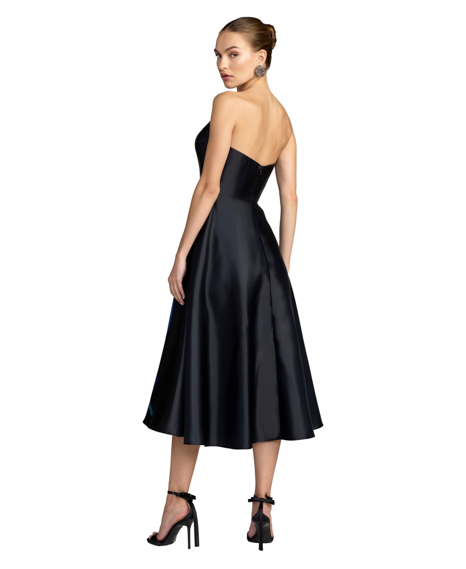 Women's Strapless Satin Midi Dress With Flower Print