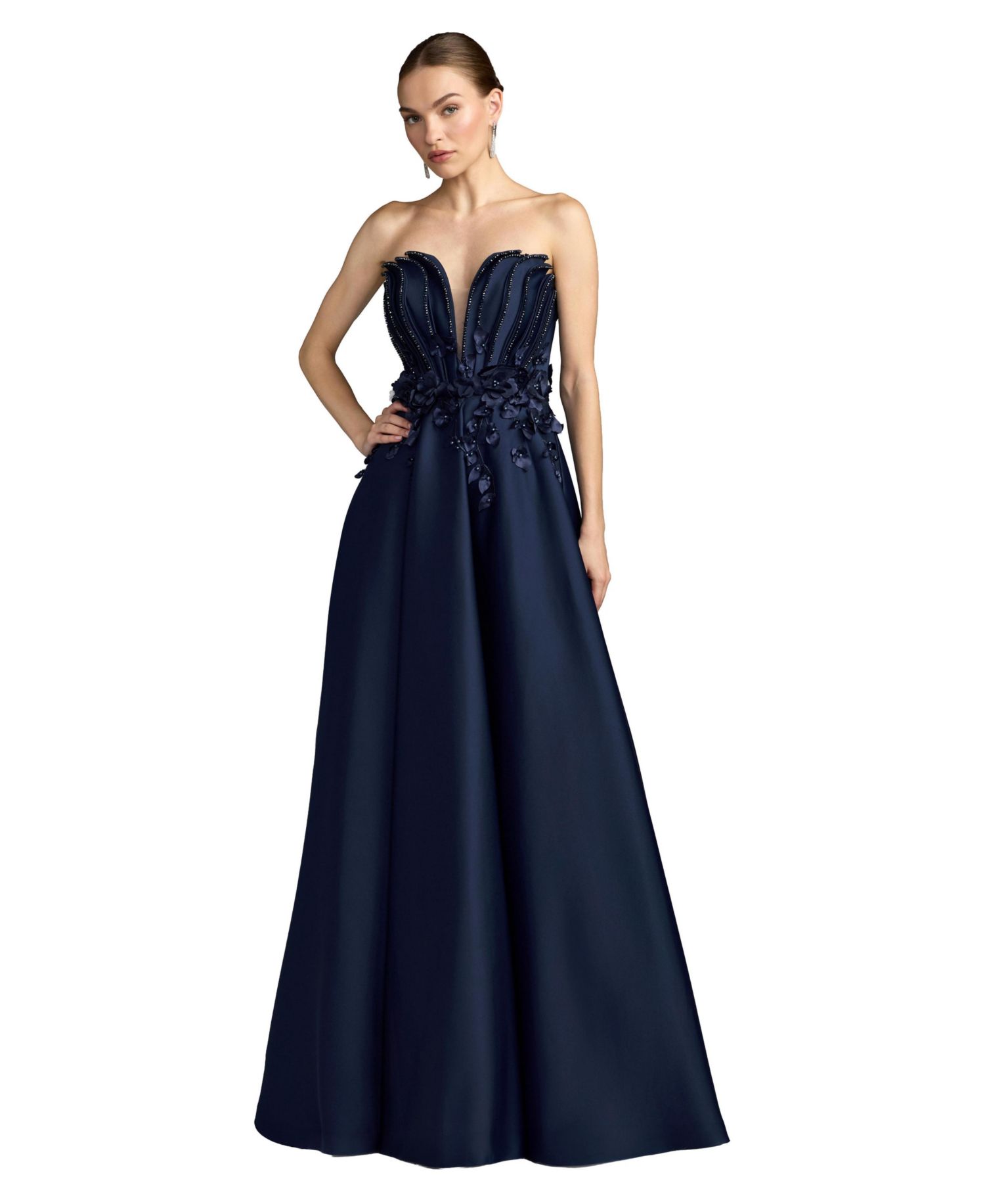 Women's Strapless Sweetheart Floral Applique Ball Gown