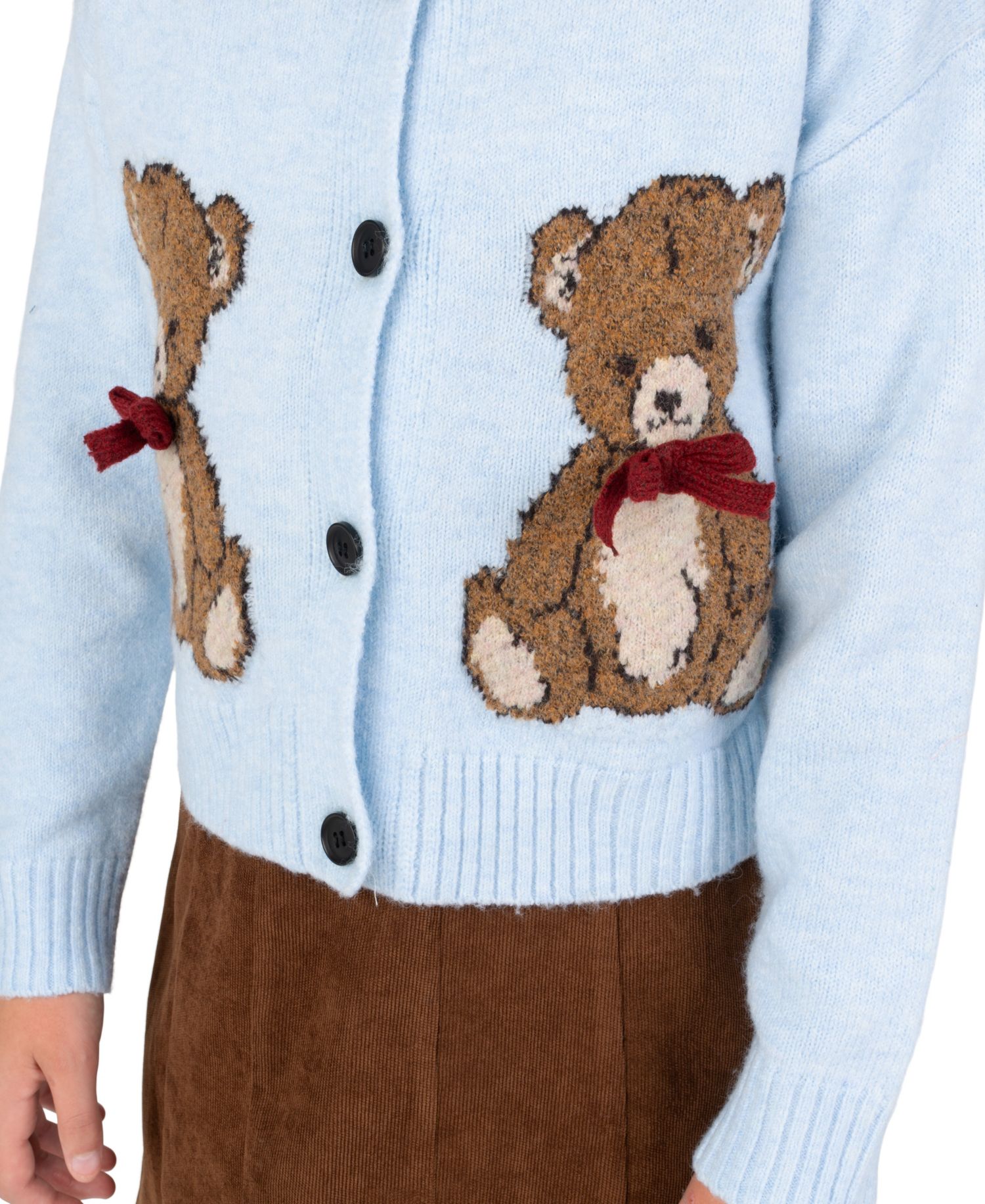 Girls' 7-16 Teddy Bear Cardigan and Corduroy Jumper Dress, 2-Piece Set