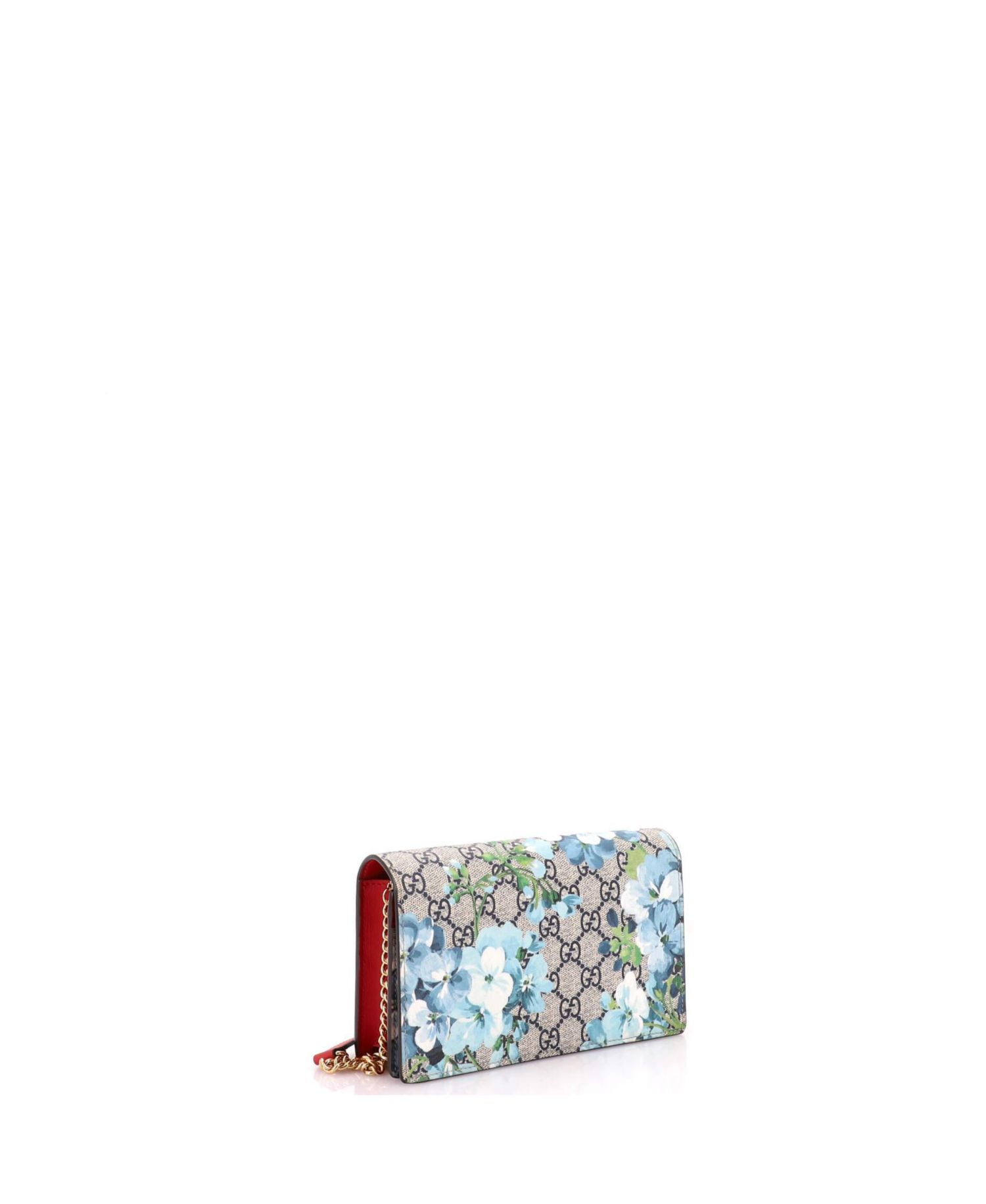 Chain Wallet Blooms Print GG Coated Canvas