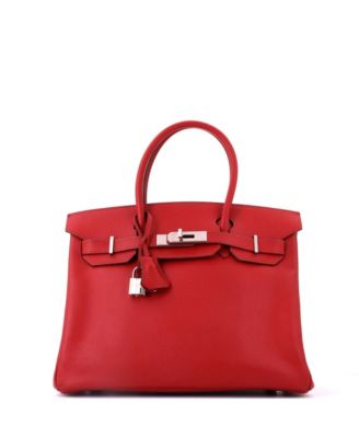 Pre-Owned Hermes Birkin 25 Handbag Red Epsom with Palladium Hardware