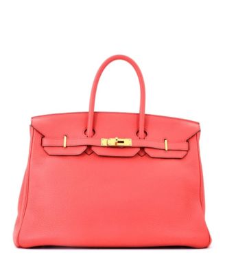 Pre-Owned Hermes Birkin 35 Handbag Pink Clemence with Gold Hardware
