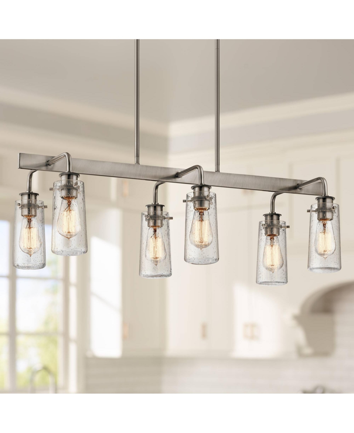 Kichler Braelyn 34" Rustic Pewter 6-Light Kitchen Island Chandelier