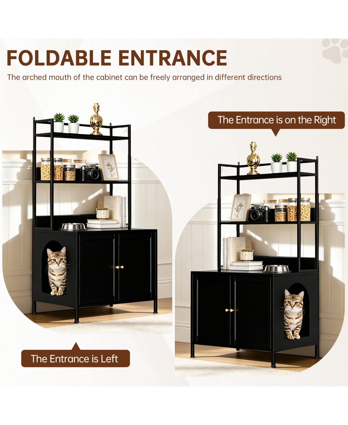 Boyel Living Cat Litter Box Enclosure 57 Inch Metal Cabinet with Shelves Modern Design