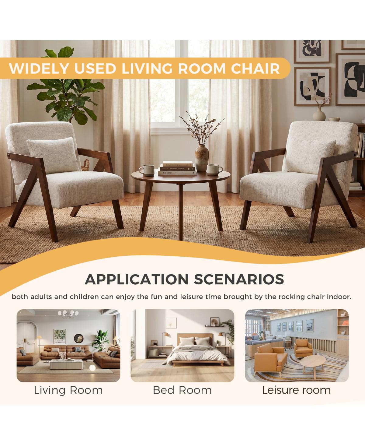 Streamdale Furniture Mid-Century Modern Chenille Accent Chair with Wood Frame and Pillow