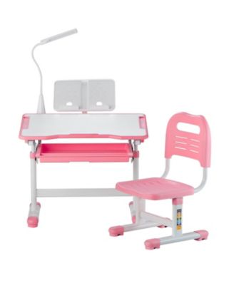 Adjustable Kids Study Table with Chair and Lamp, 0-40degree Tilting Desktop for Bedroom Study Room