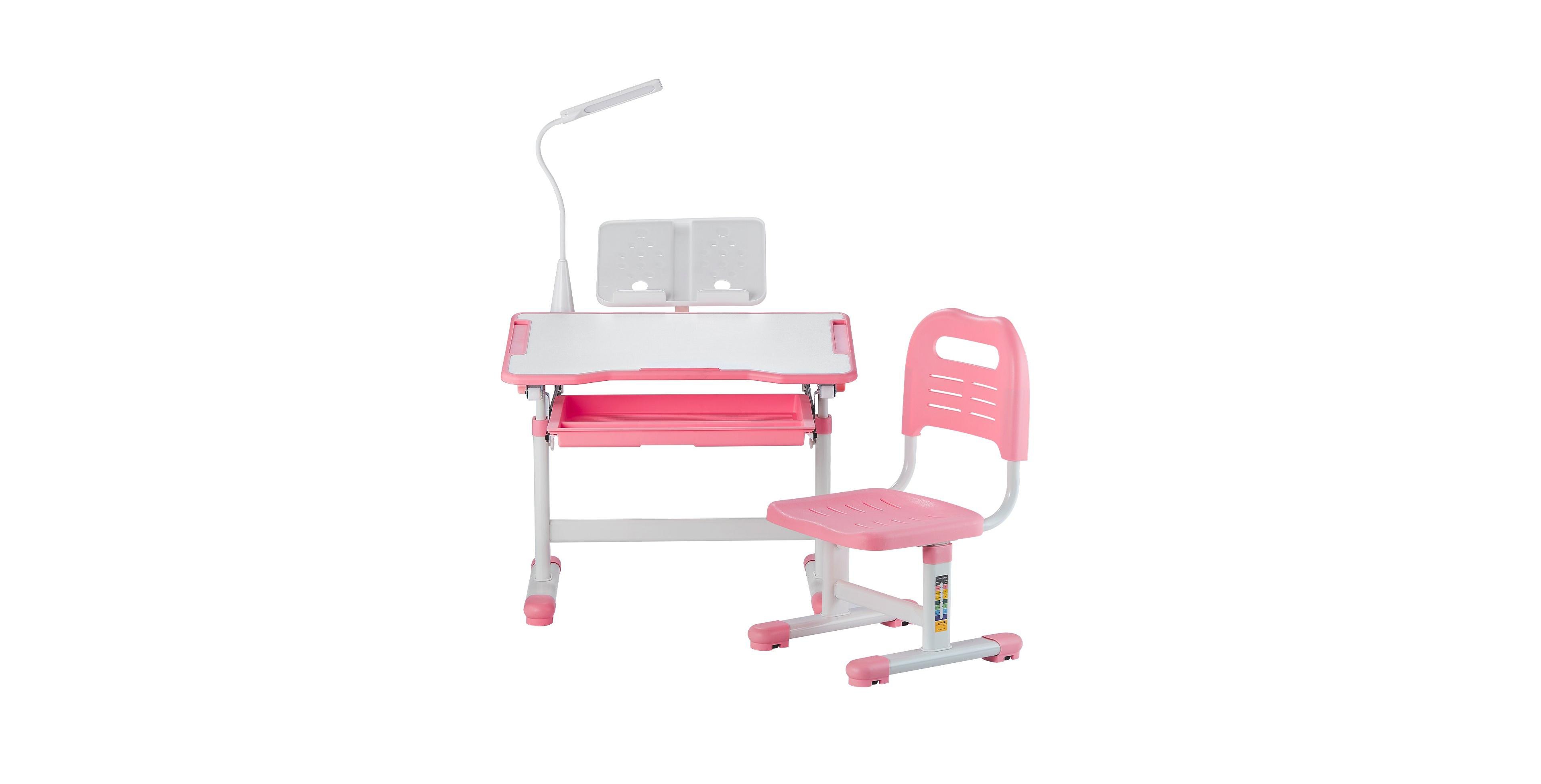 Slickblue Adjustable Kids Study Table with Chair and Lamp, 0-40degree Tilting Desktop for Bedroom Study Room