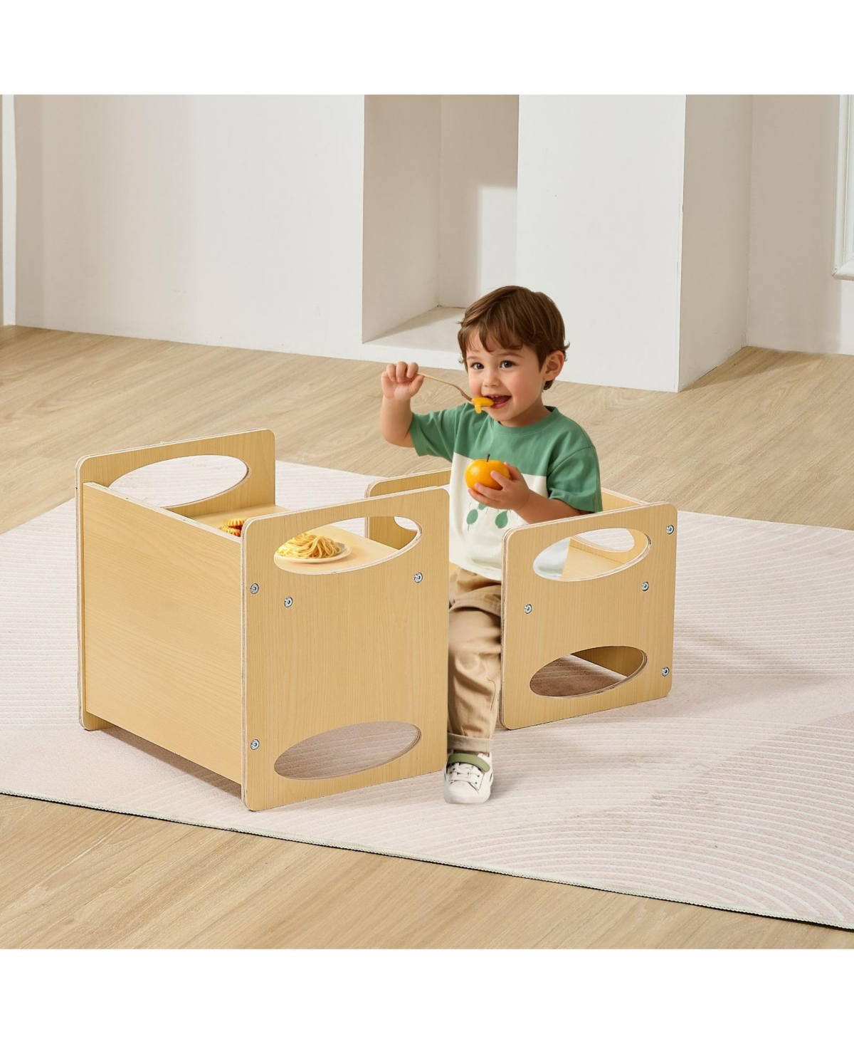 Slickblue Wooden Montessori Toddler Table and Chair Set with Adjustable Height for Eating and Learning