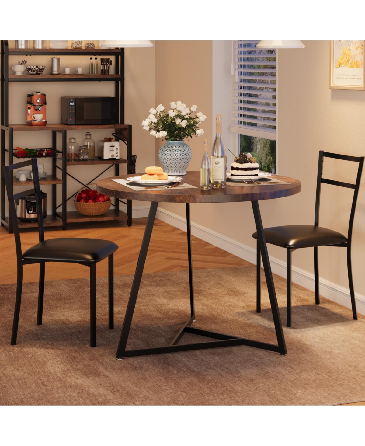 homfan Round Dining Set for 2 - Wooden Breakfast Bar Table and Stools