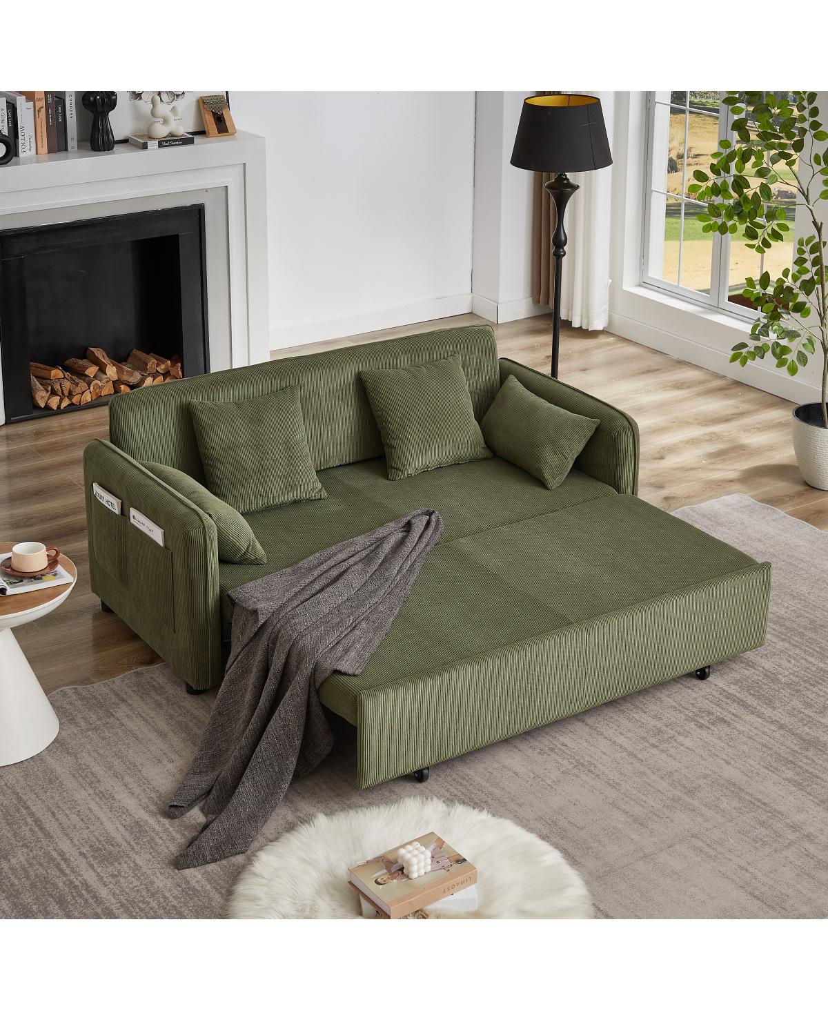 Streamdale Furniture 66" 3-in-1 Corduroy Pullout Sleeper Sofa Bed with Pillows