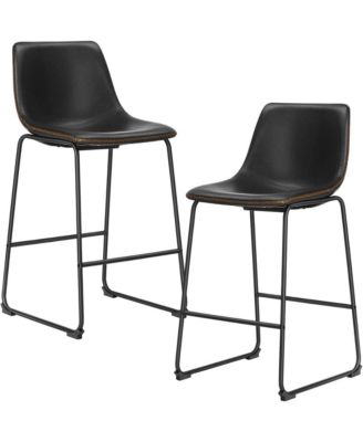 Set of 2 Faux Leather Outdoor Dining Chairs Metal Leg Footrest Mid Century Stools for Patio Kitchen