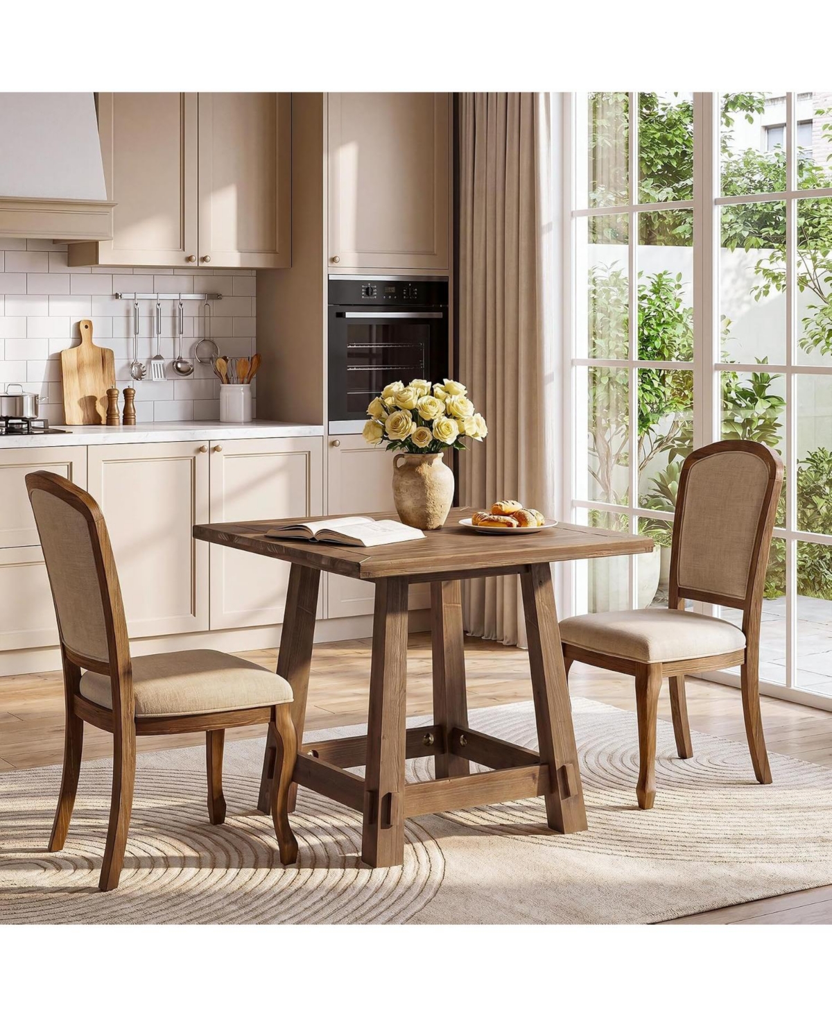 Tribesigns Solid Wood Square Dining Table for 4, Farmhouse