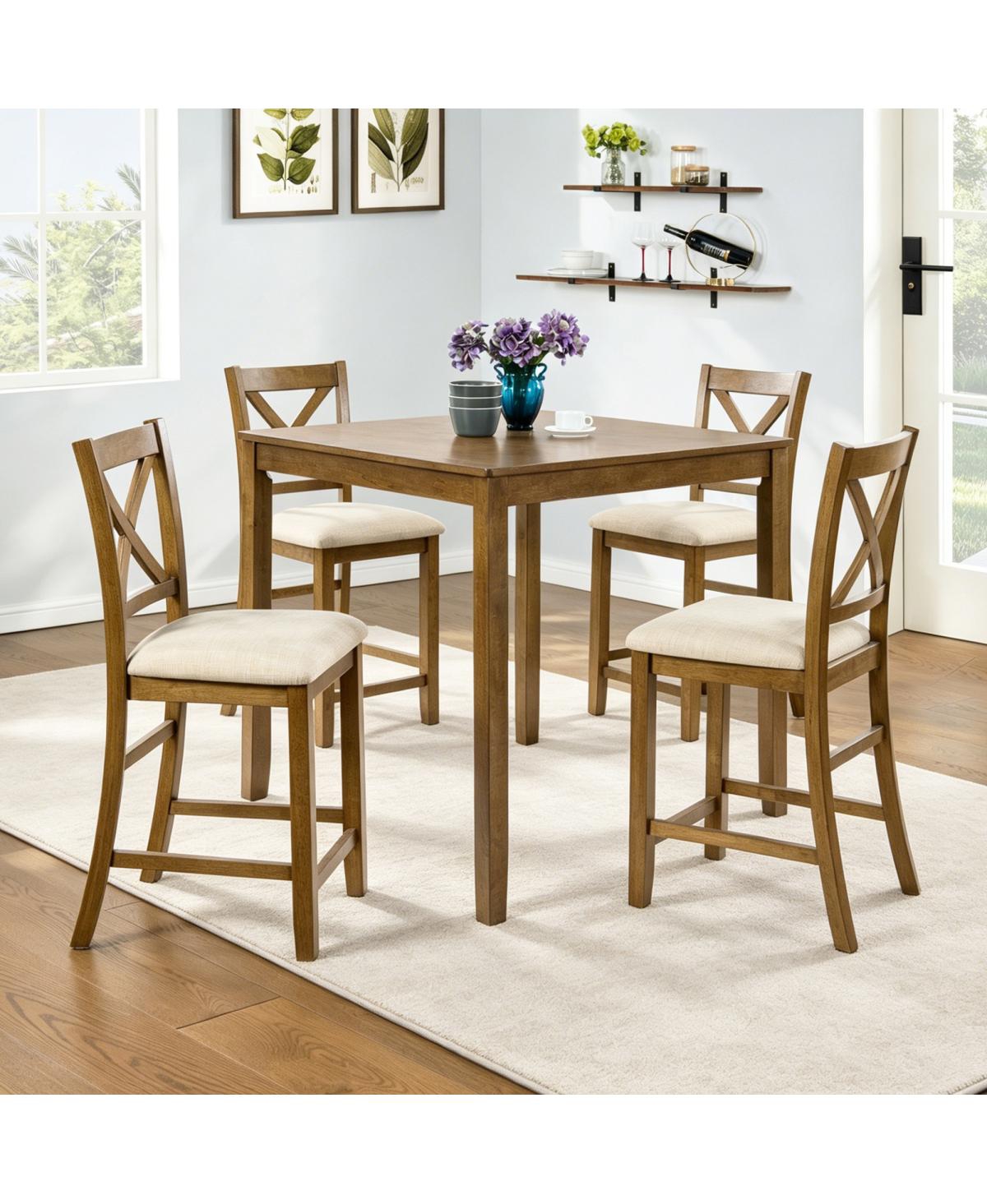 Streamdale Furniture Oak Counter Height Dining Chairs Set of 4 with Padded Seat
