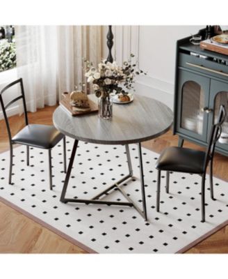 3-Piece Round Wooden Dining Table Set for 2, Compact Kitchen and Apartment Table with Chairs