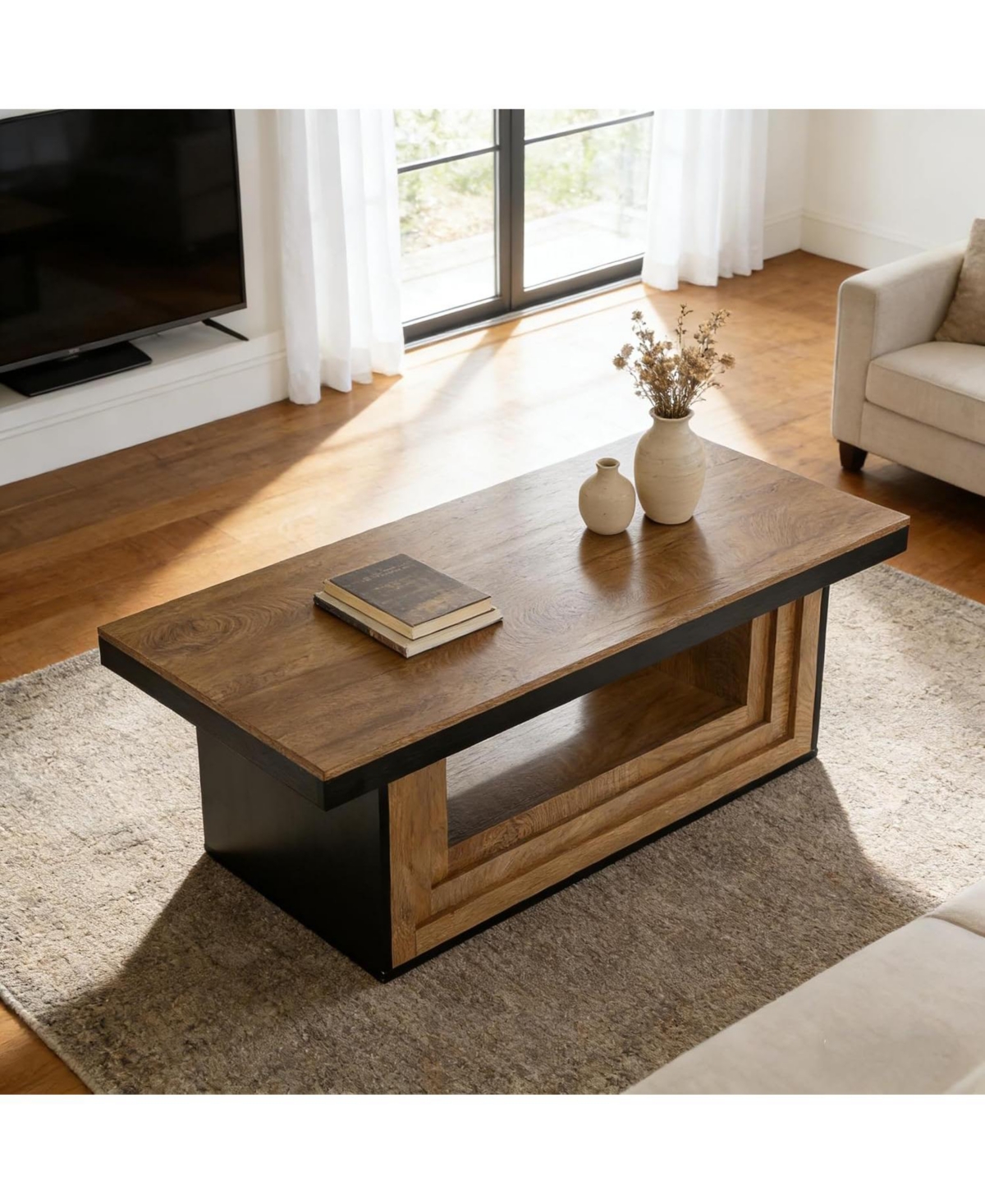 Tribesigns 47-Inches Coffee Table Living Room, Rectangle Center Table with Open Storage