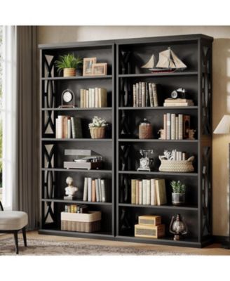 2 Pieces 71 Inches Tall Bookshelf, 6-Tier Freestanding Bookcase for Living Room, Anti Tipping Devices Included